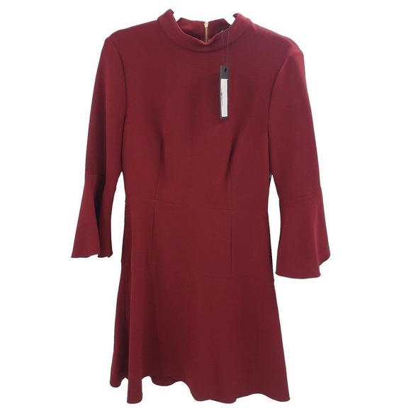 Rachel Zoe Califa Dress Womens Size 6 Burgundy Red Flared Sleeve Knit High Neck - Picture 2 of 15